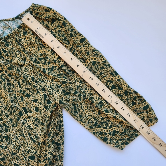 Michael Kors Womens Top Green Gold Chain Link Logo Print 3/4 Sleeve 3X - Picture 12 of 12